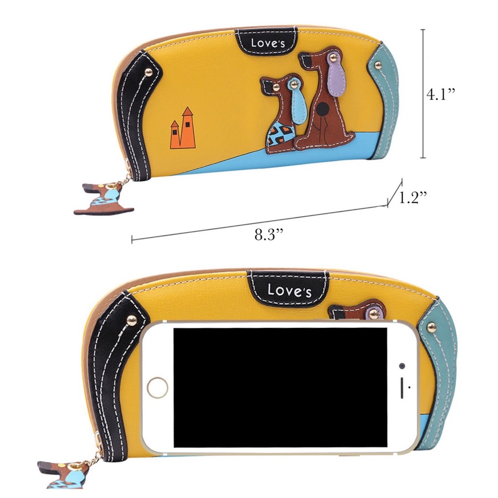 Silly Cartoon Dog Blue Vegan Leather Clutch Wallet - Picture 16 of 16